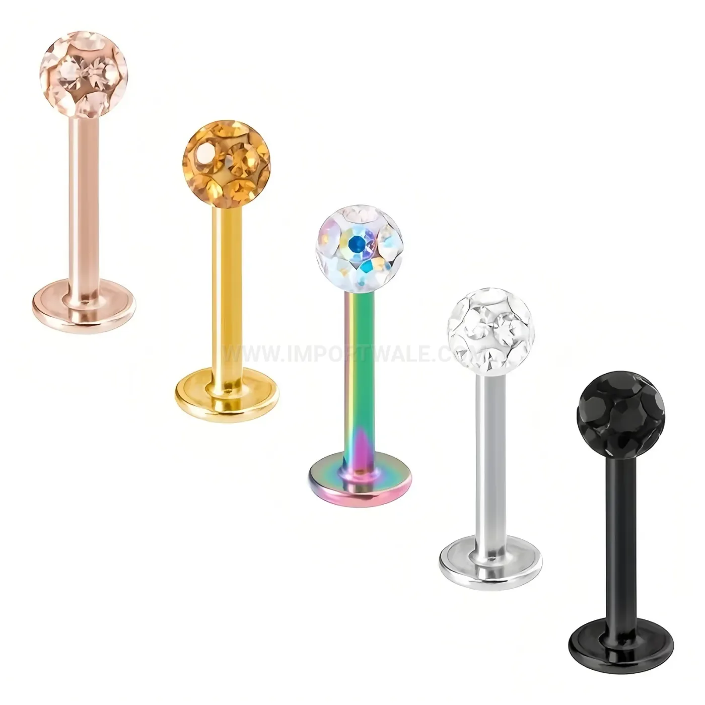 Elegant Multicolor Pavé Crystal Sphere Stainless Steel Piercing Studs