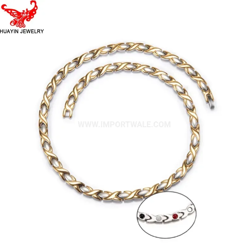 Chic Two Tone Gold Accent Floral Stainless Steel Chain Necklace
