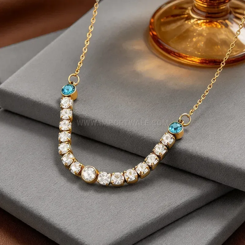 Gold Plated Stainless Steel Chain Bracelet with Pave Zircon Accents