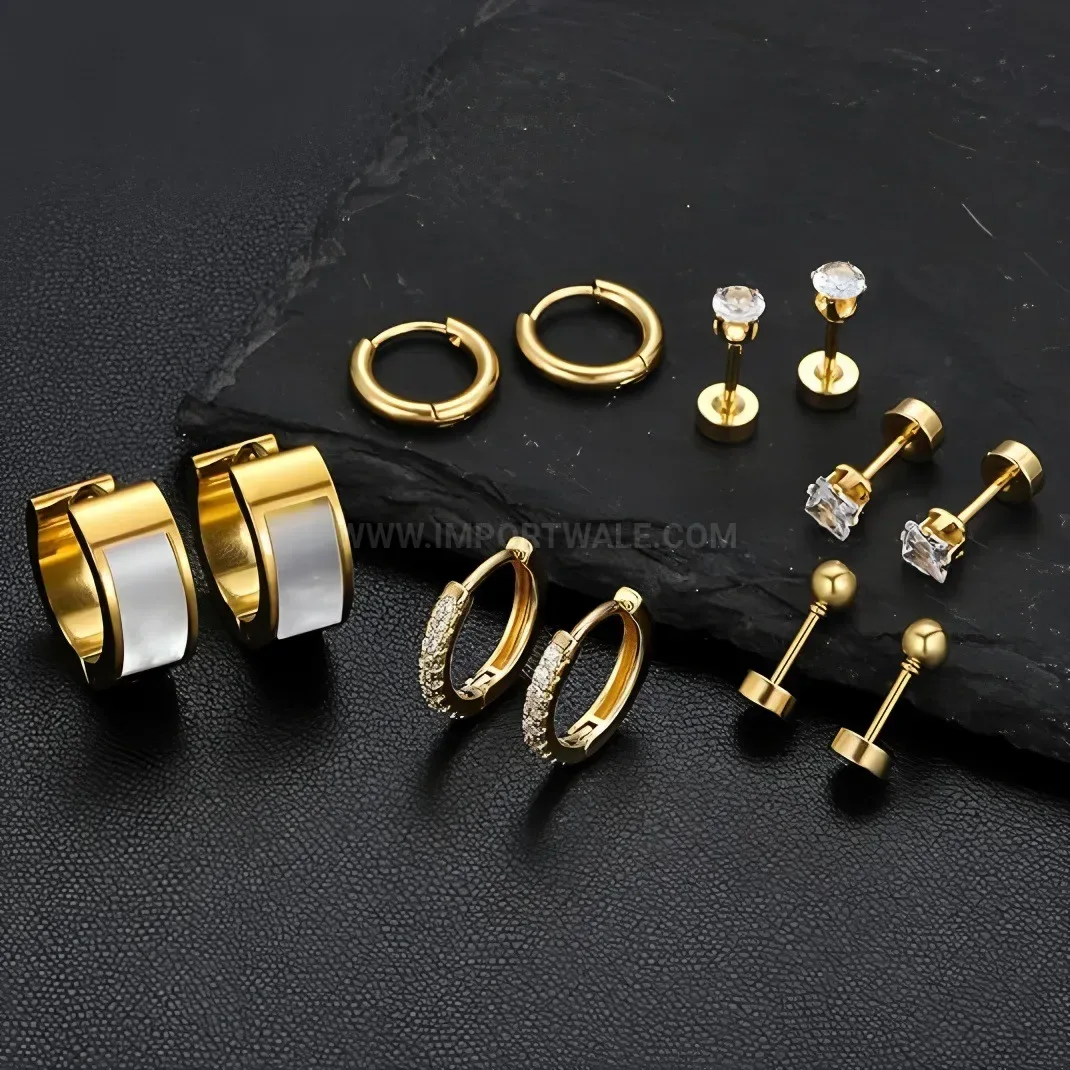 Bold AAA Cubic Zirconia Titanium Steel Cartilage Earring Set