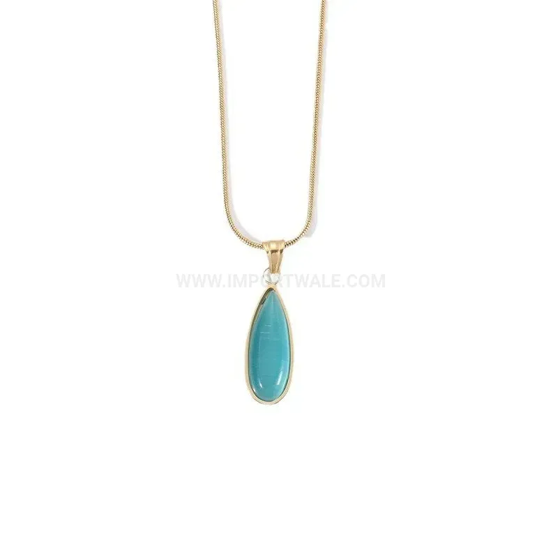 Chic Sleek Teardrop Titanium Steel Snake Chain Pendant Necklace