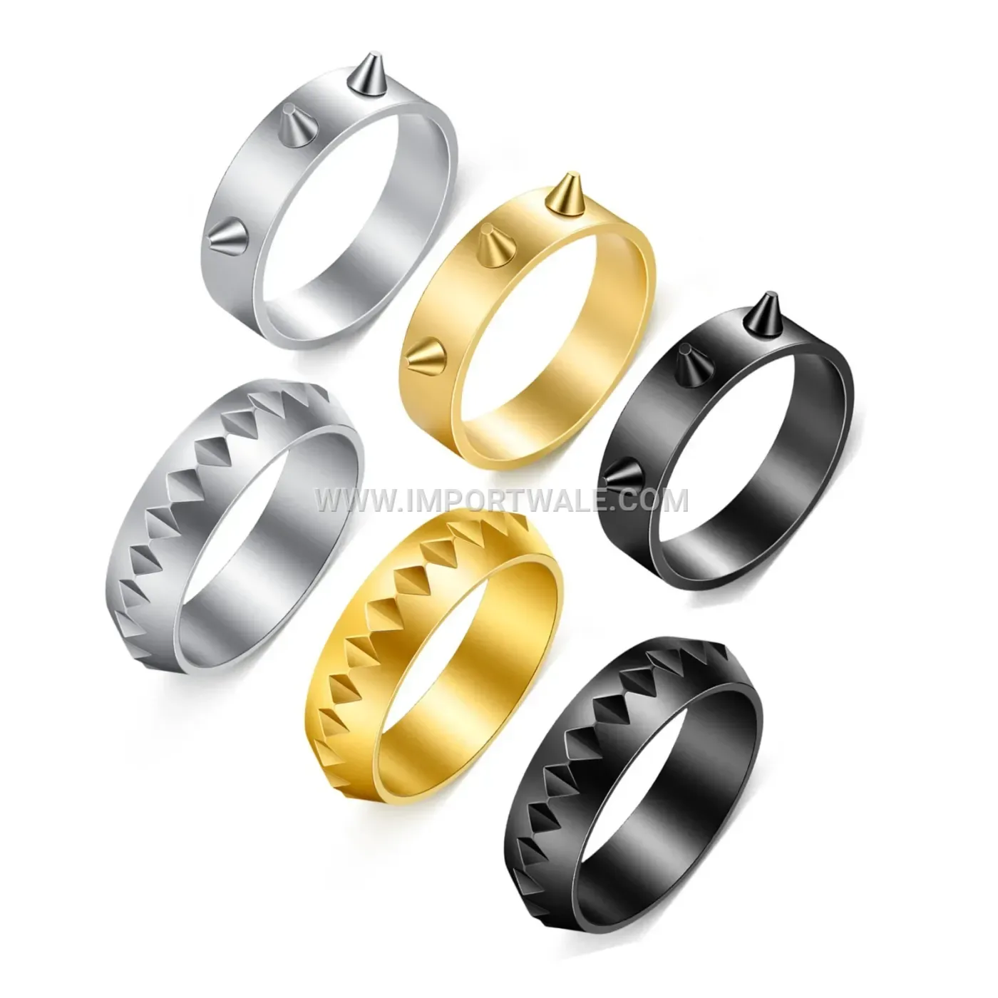 Three-Stud Punk Style Stainless Steel Spinner Ring