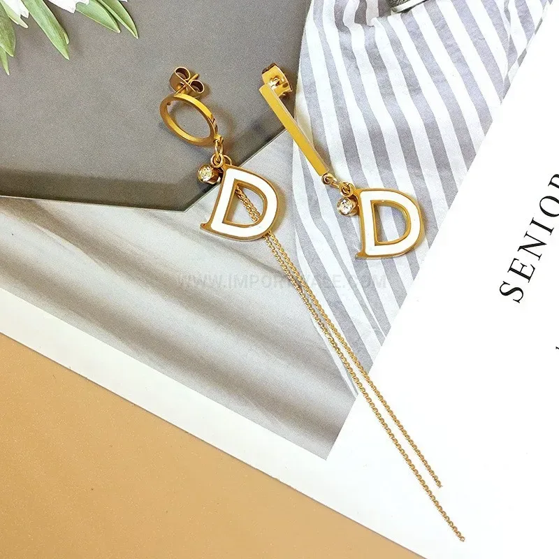 Asymmetric Letter D Long Tassel Drop Earrings