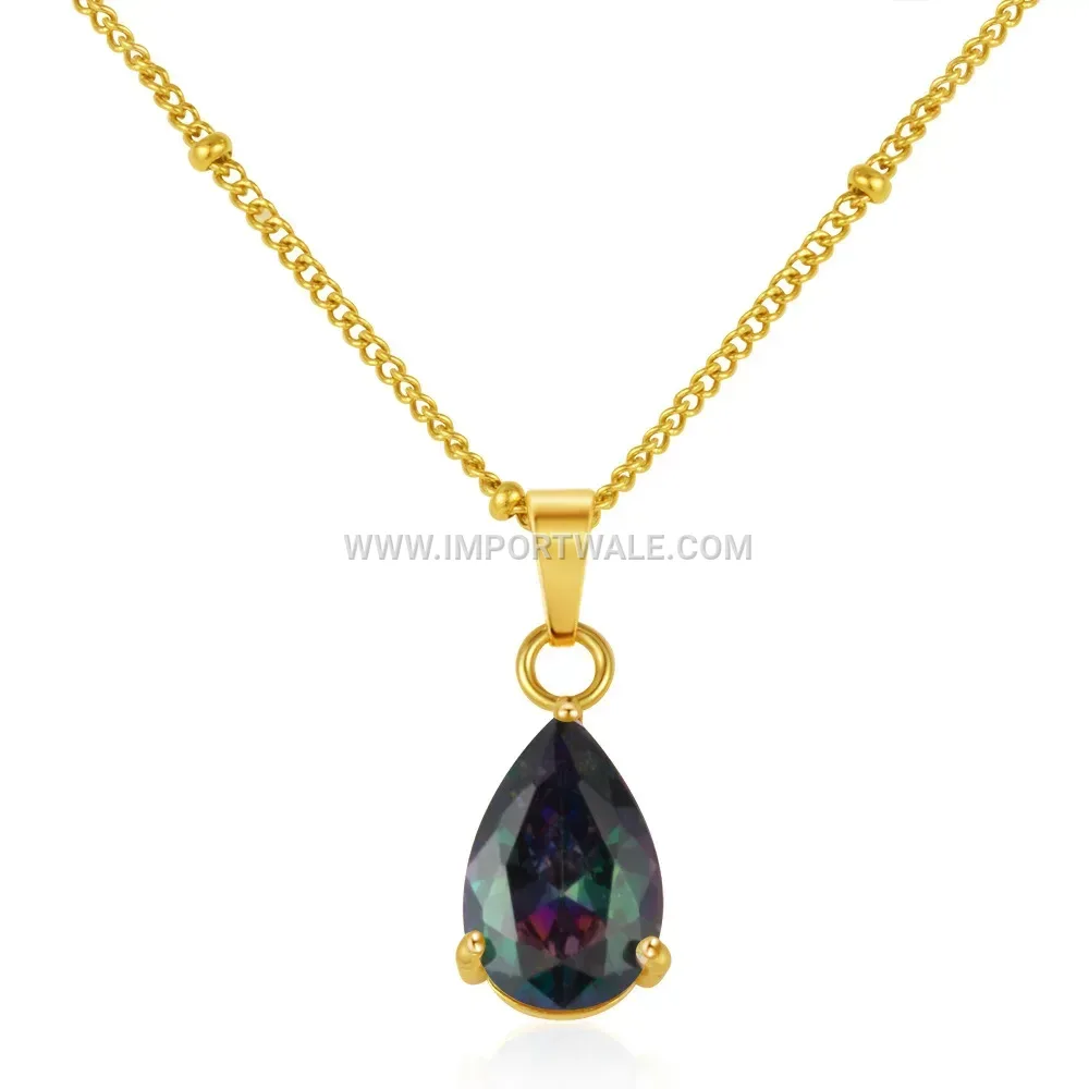 Minimalist 18K Gold Plated Stainless Steel Zircon Crystal Pendant Necklace