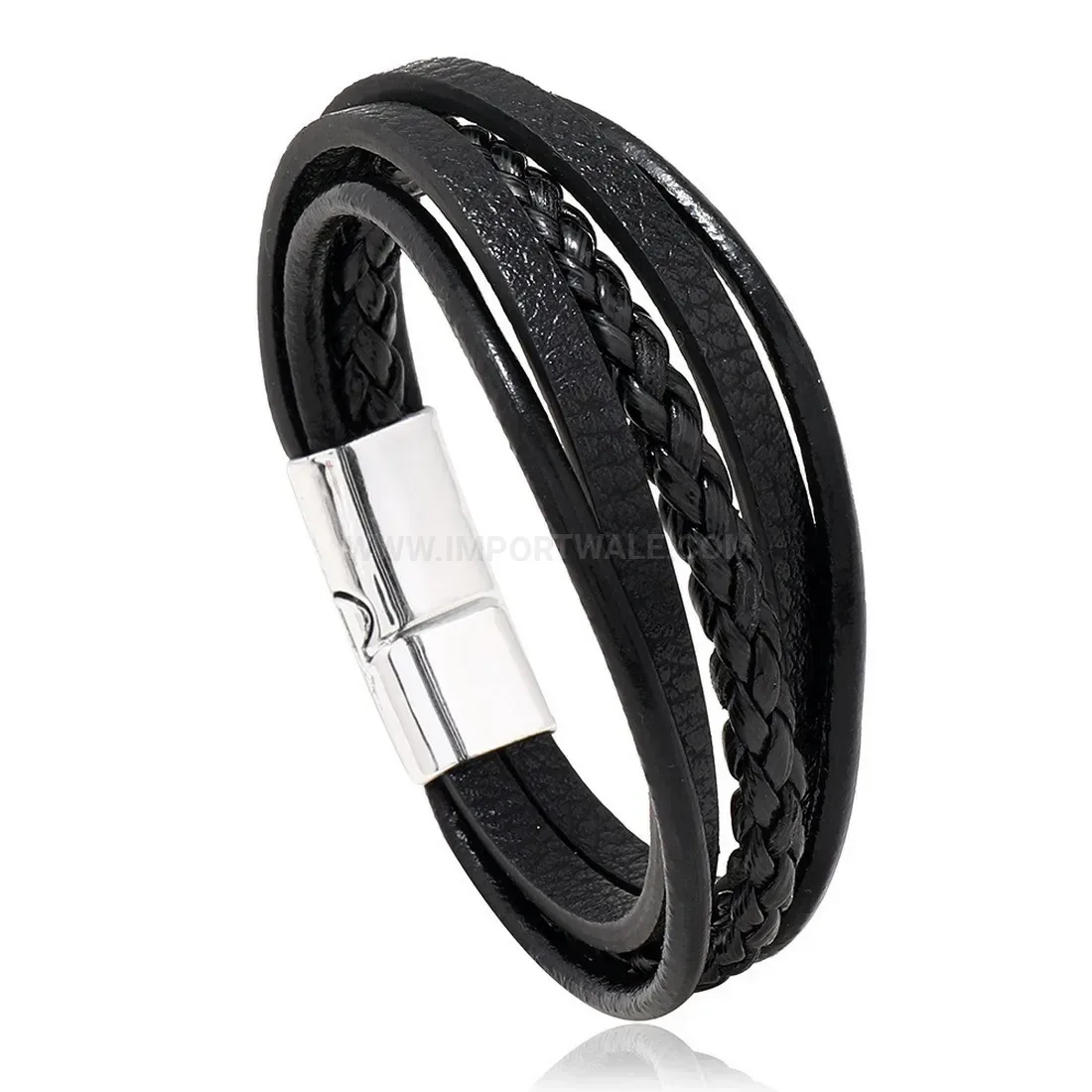 Trendy Minimalist Woven PU Leather Wristband with Alloy Magnetic Clasp
