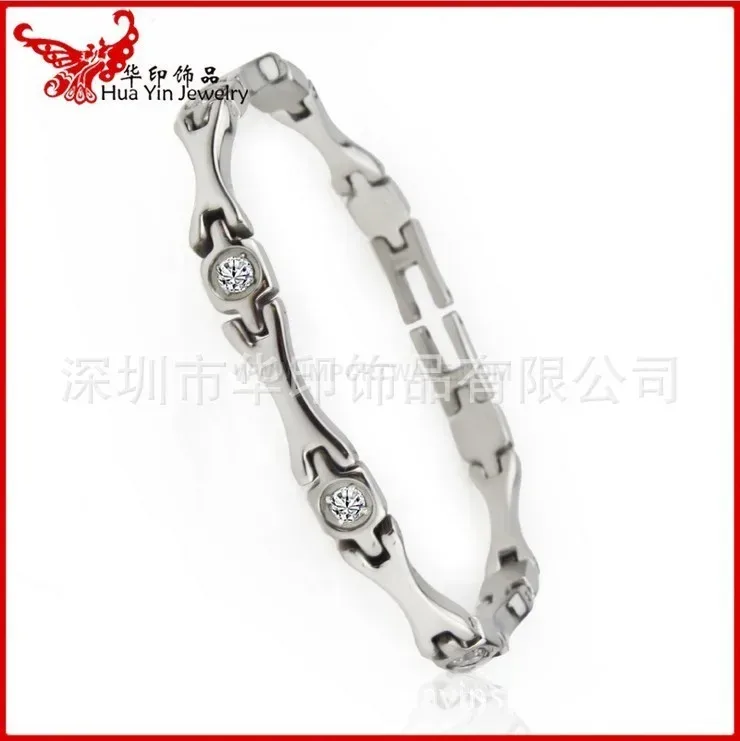 Bold Pure Titanium Rhinestone Magnetic Therapy Link Bracelet