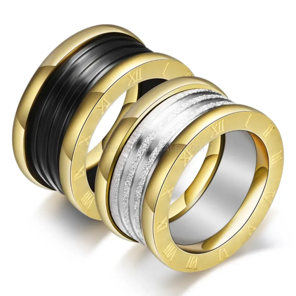 Classic Two Tone Stainless Steel Cable Wire Roman Numeral Ring