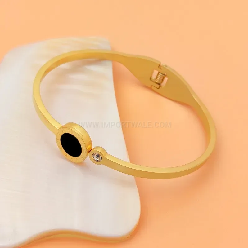 Designer Roman Numeral Black Shell Titanium Steel Cuff Bangle