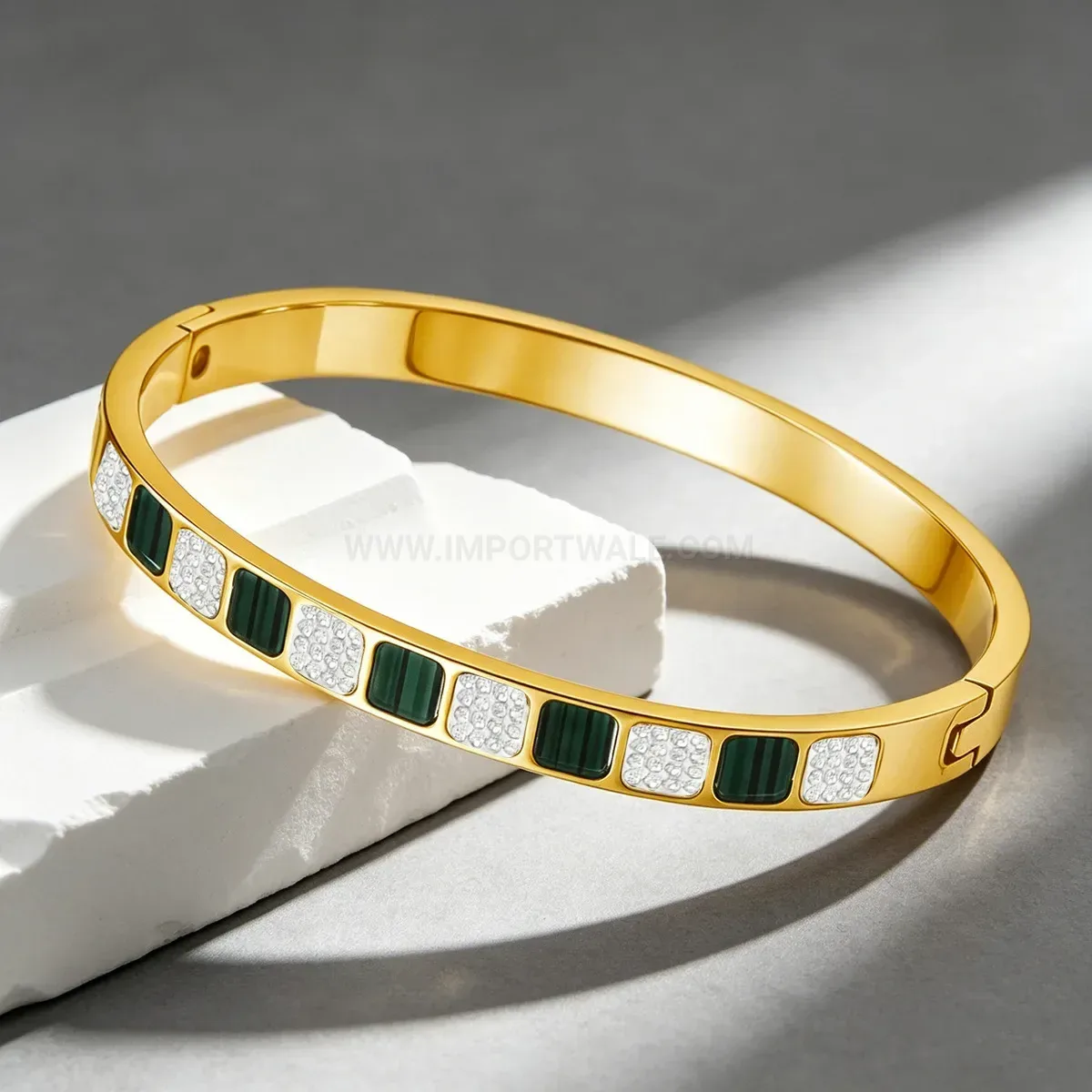 Fashion Geometric Rhinestone Plated Stainless Steel Bangle Bracelet
