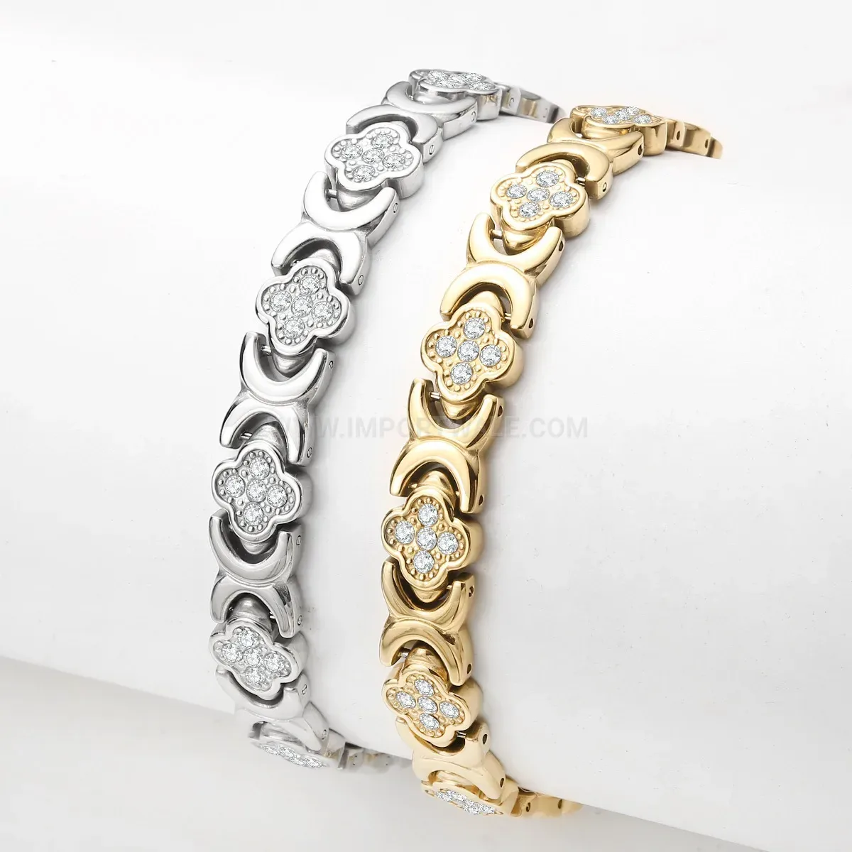 Lucky Clover Bio Magnetic Stainless Steel Bangle Bracelet