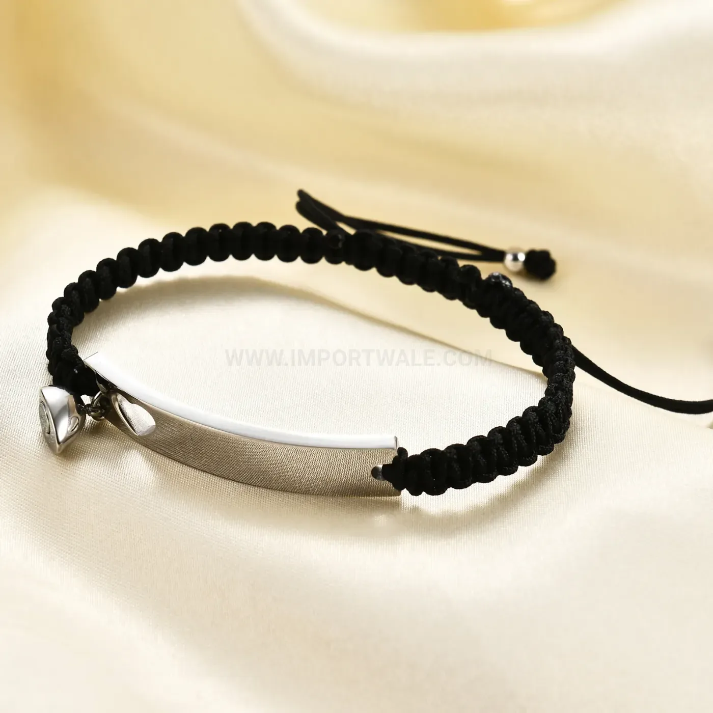 Engraved Stainless Steel Bar Woven Heart Magnetic Couple Bracelet Set