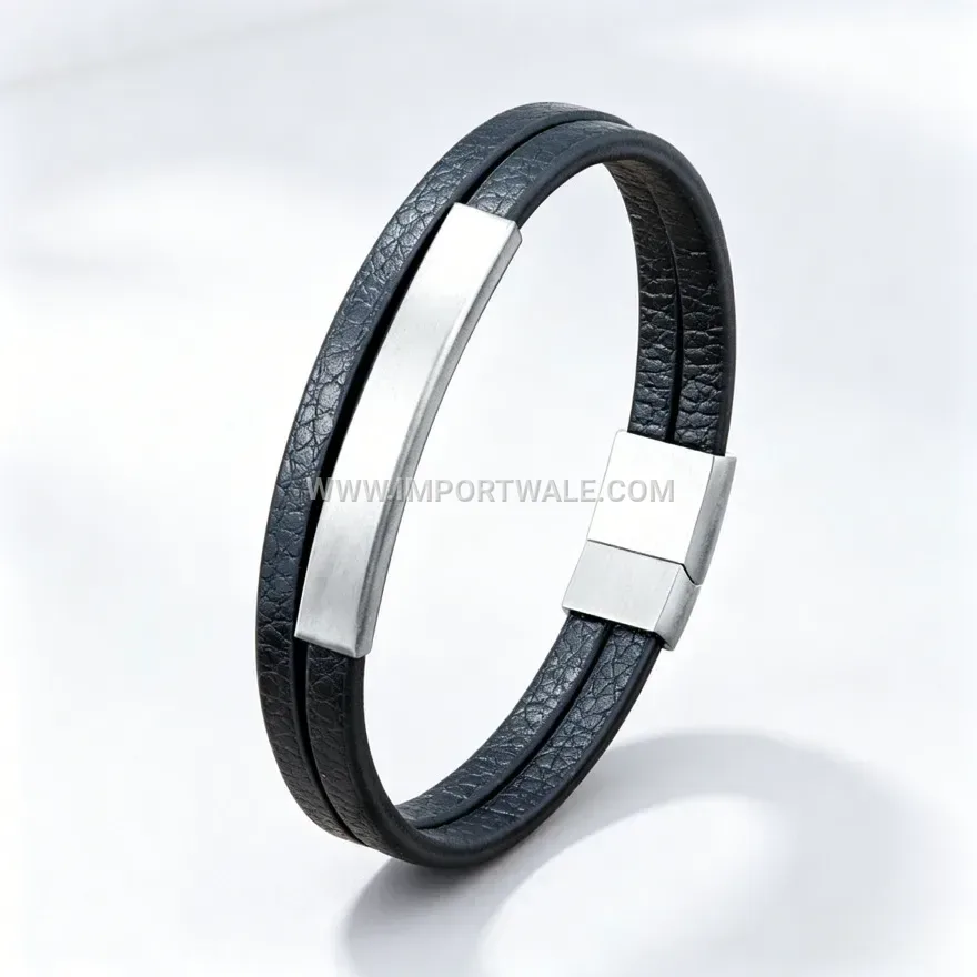 Minimalist Stainless Steel Accent Leather Bracelet With Magnetic Clasp