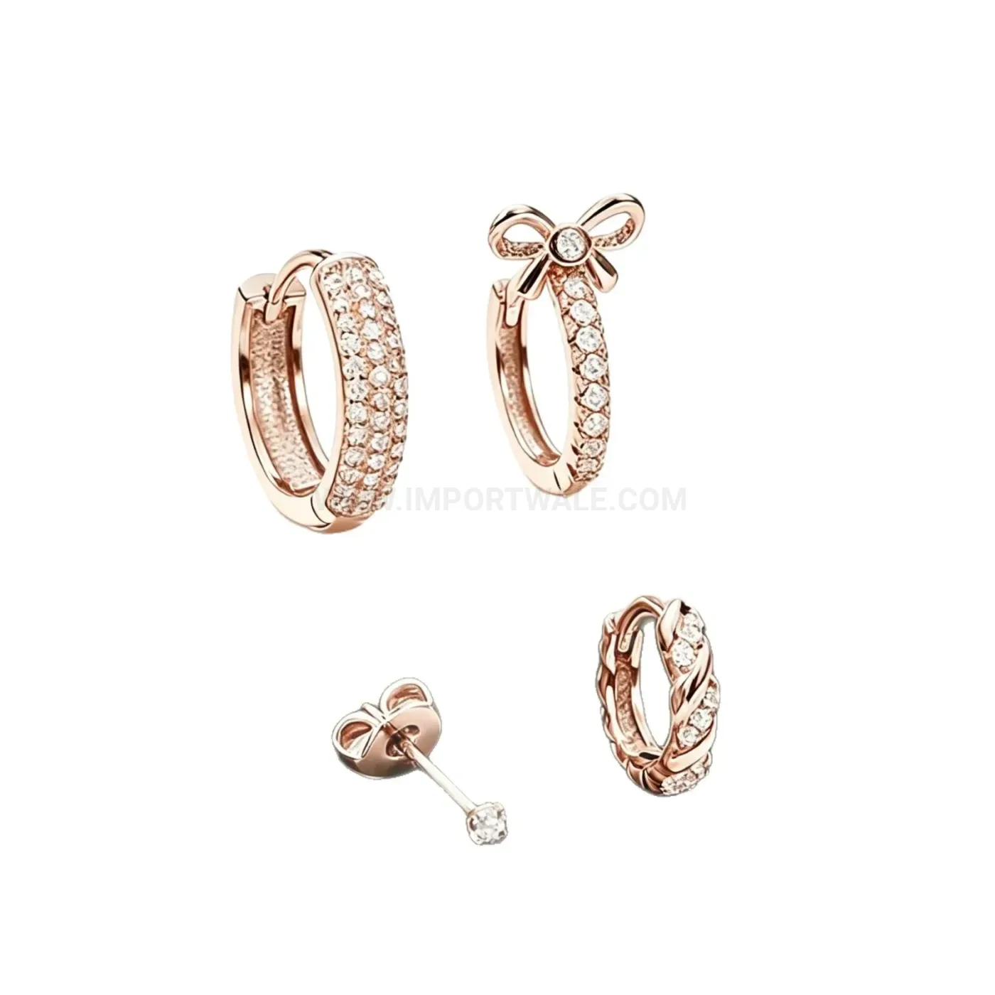 Modern Rhinestone Bow Twisted Stainless Steel Ear Cartilage Stud Set