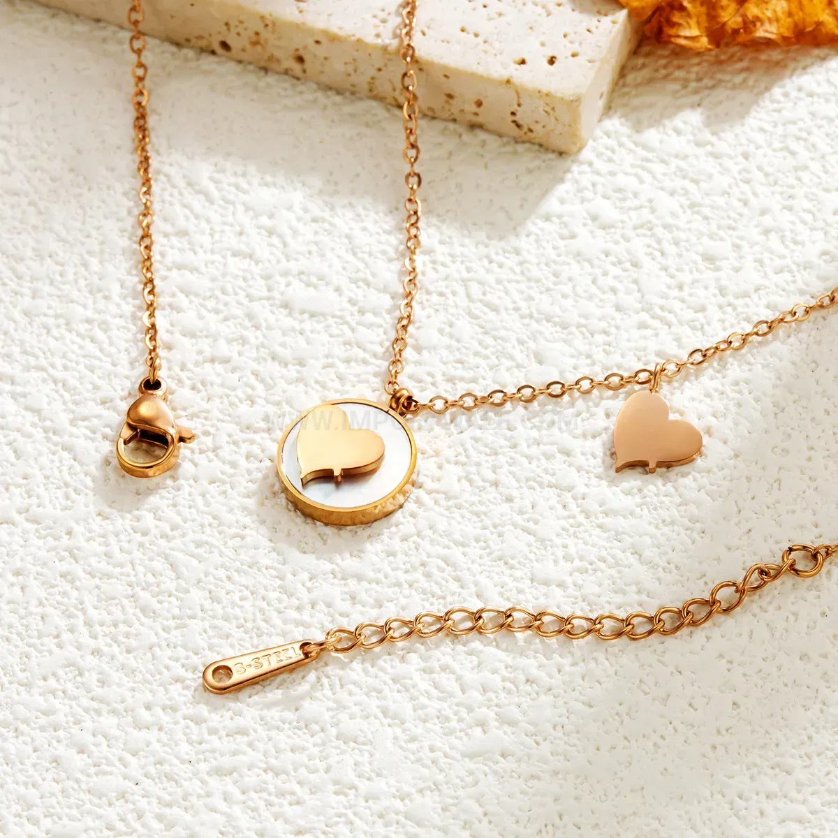 Stylish Round Shell Inlay Butterfly Pendant Stainless Steel Necklace
