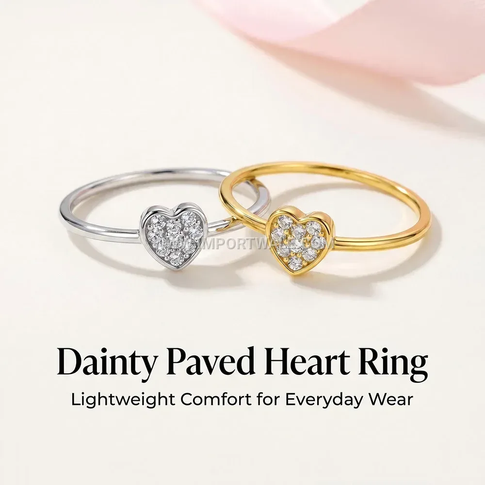 Heart Shaped Zircon 18K Gold Plated Stainless Steel Ring