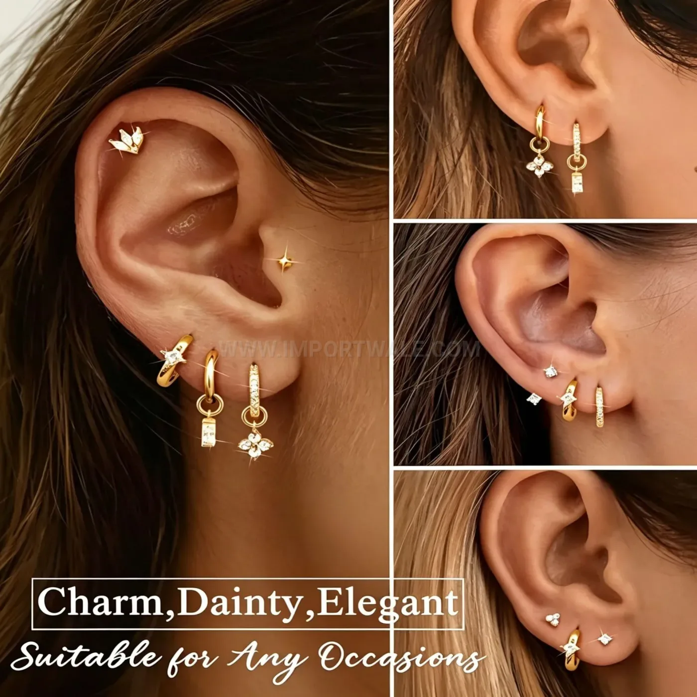 Designer Stainless Steel Geometric Dangle Ear Cartilage Piercing Stud Set