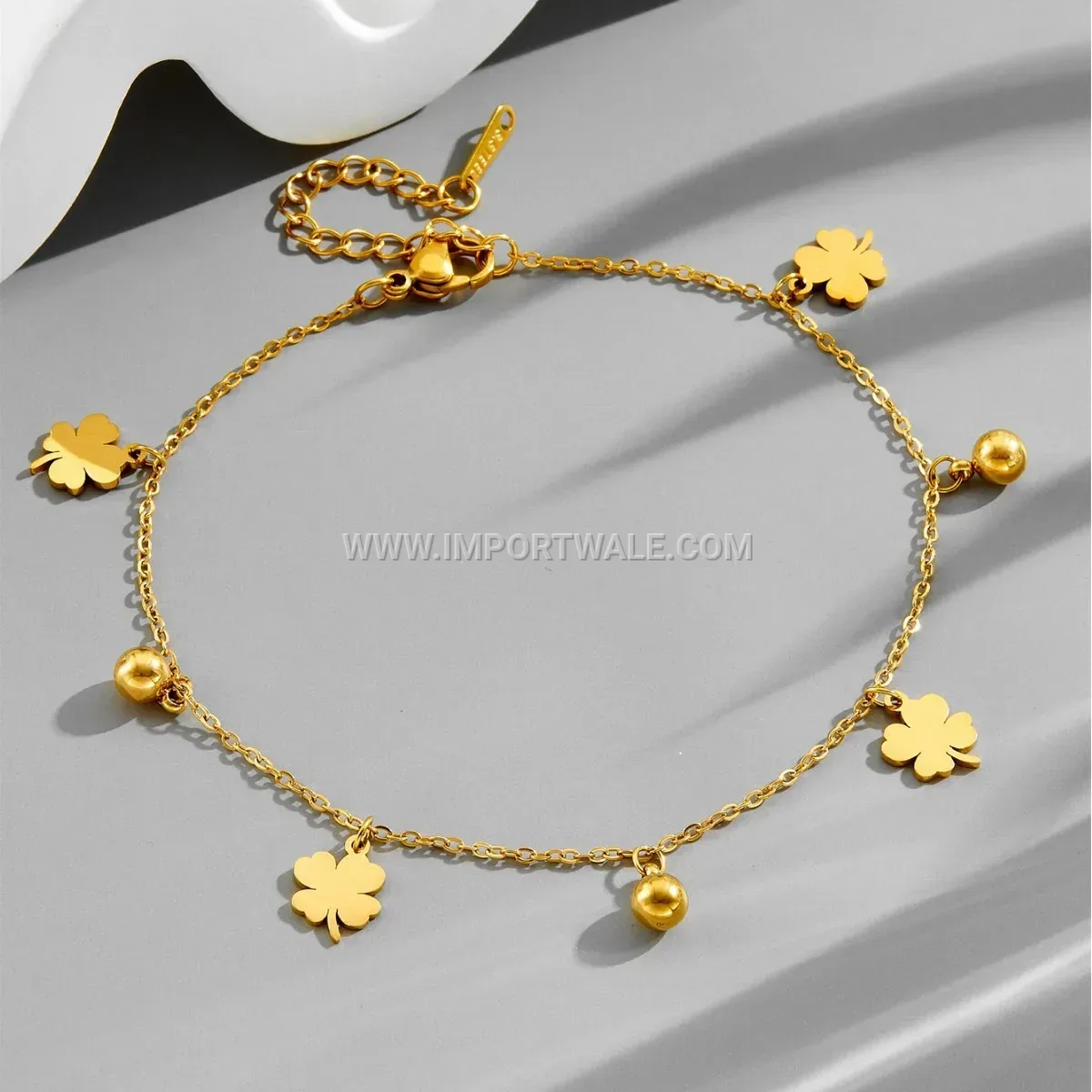 Gold Titanium Steel Four Leaf Clover Anti Tarnish Anklet