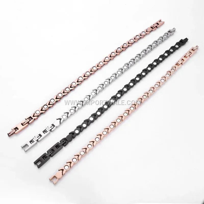Vintage Heart Stainless Steel Magnetic Therapy Chain Bracelet