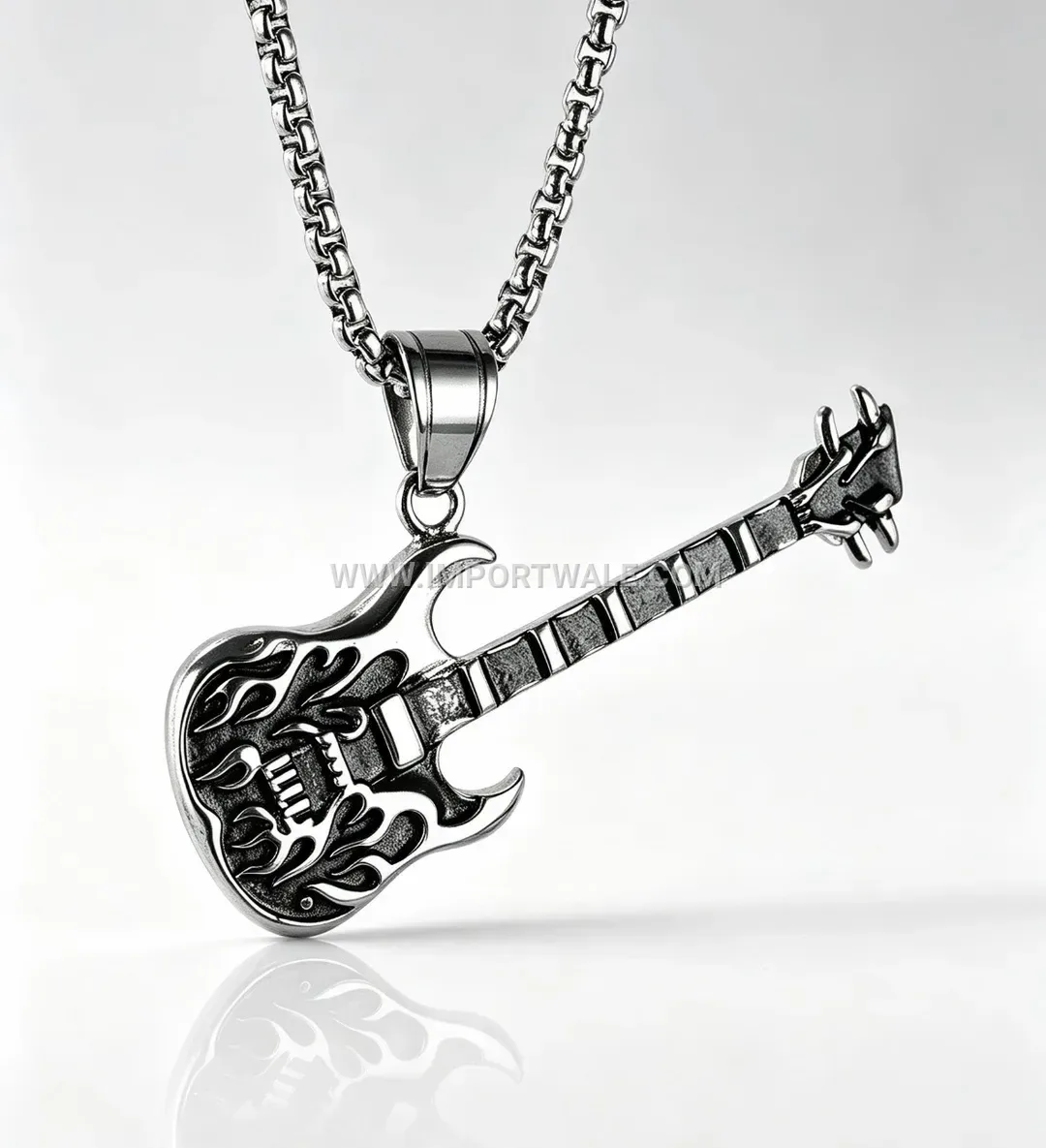 Steel Color Guitar Pendant with Flame Details