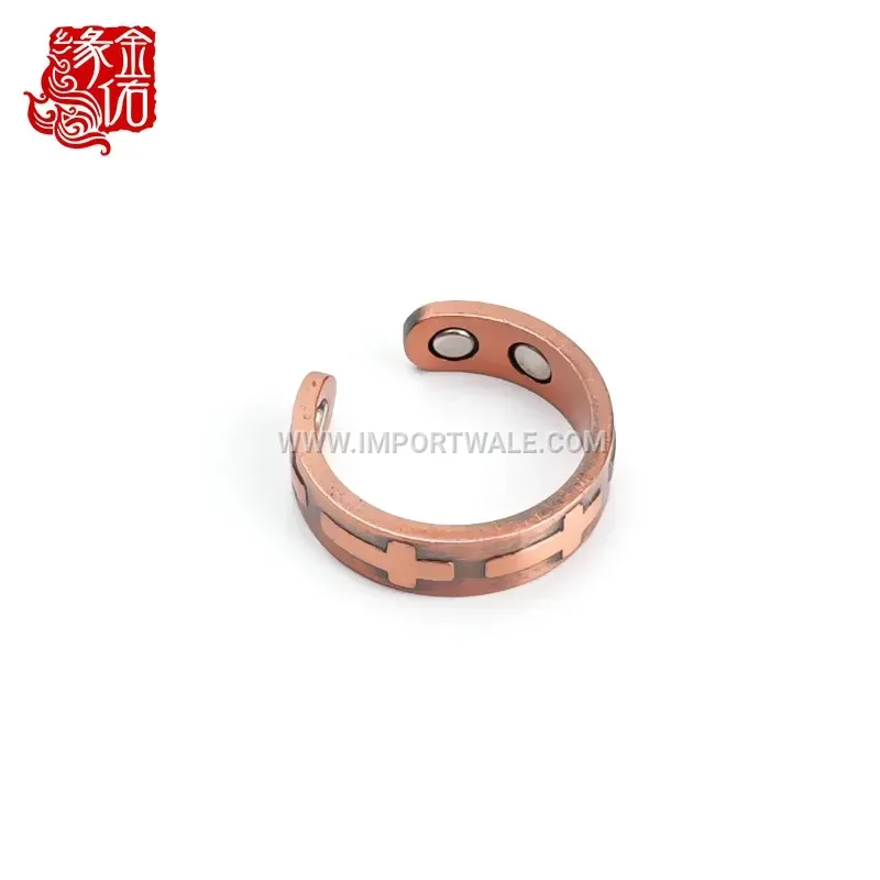 Vintage Cross Pattern Pure Copper Magnetic Ring