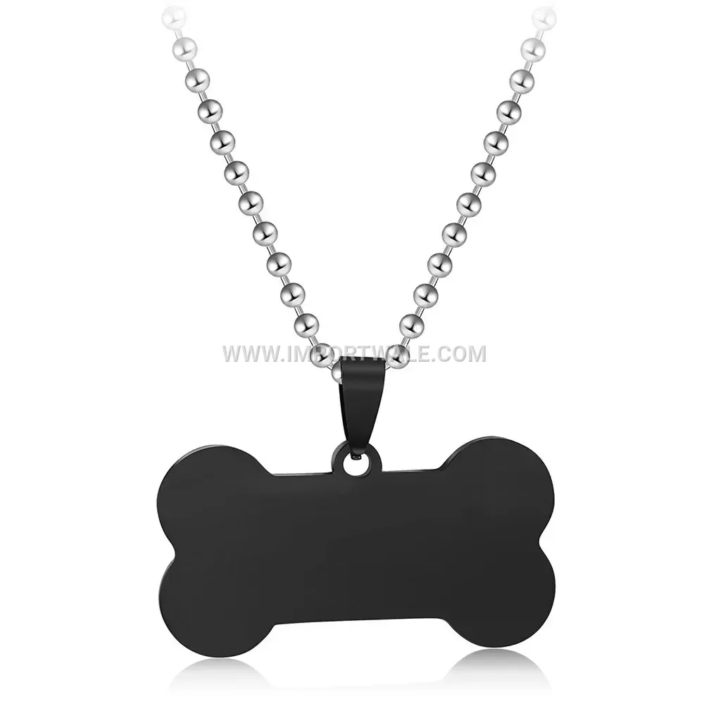 Polished Stainless Steel Dog Tag Style Pendant Necklace