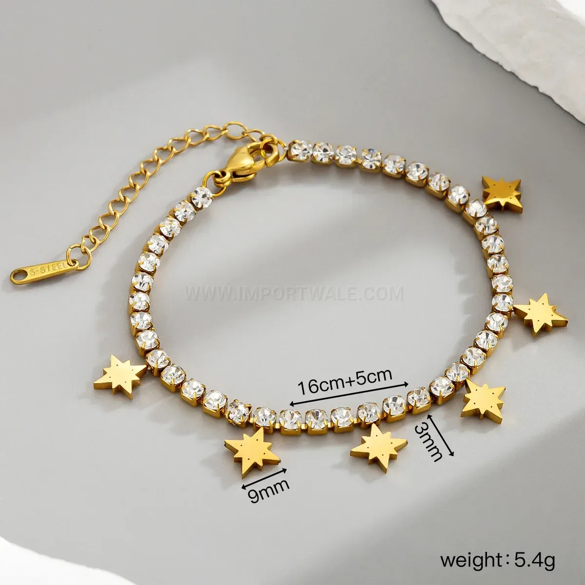 Pave Crystal Starburst Charm Stainless Steel Chain Bracelet