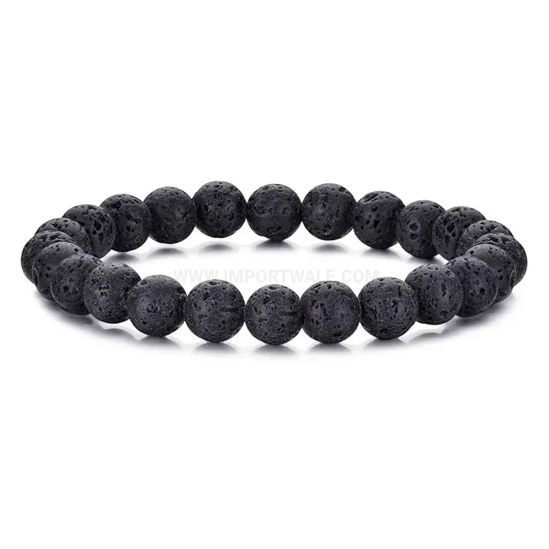 Handcrafted Natural Flame Stone Beaded Bracelet for Men