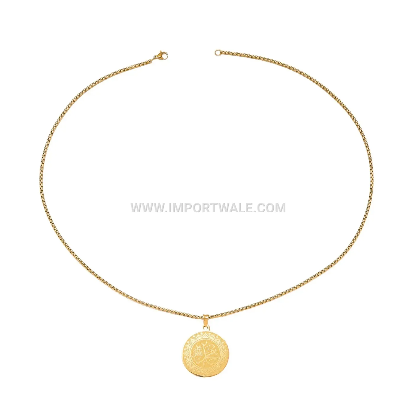 Gold Plated Stainless Steel Ayatul Kursi Arabic Calligraphy Pendant Necklace