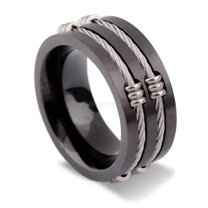 Designer Gunmetal Double Wire Cable Stainless Steel Band Ring