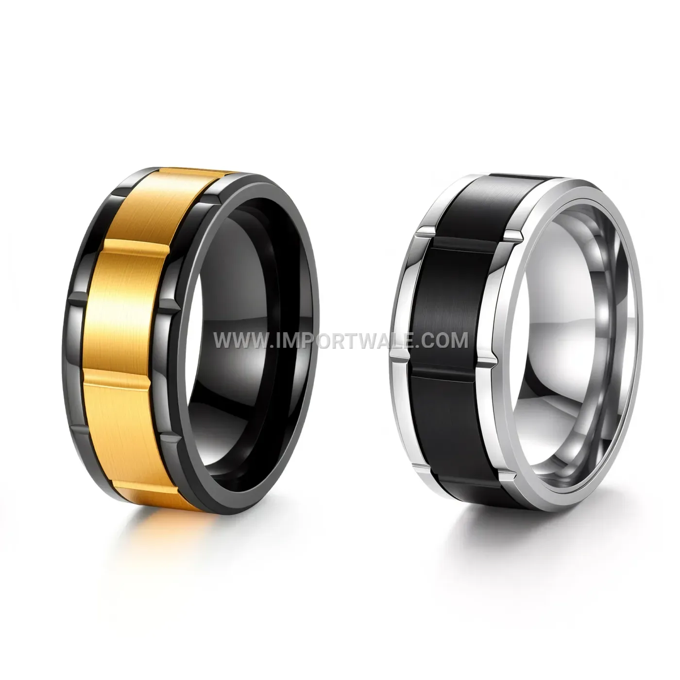 Two-Tone Rotating Stainless Steel Geometric Ring