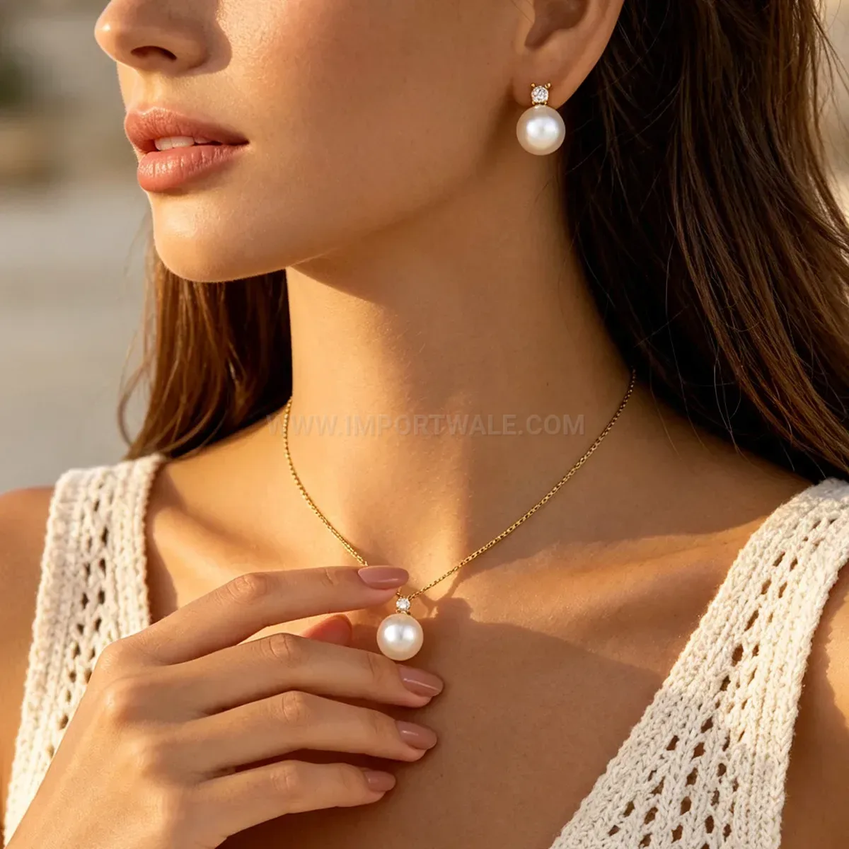Classic 18K Gold Plated Pearl and Rhinestone Jewelry Set