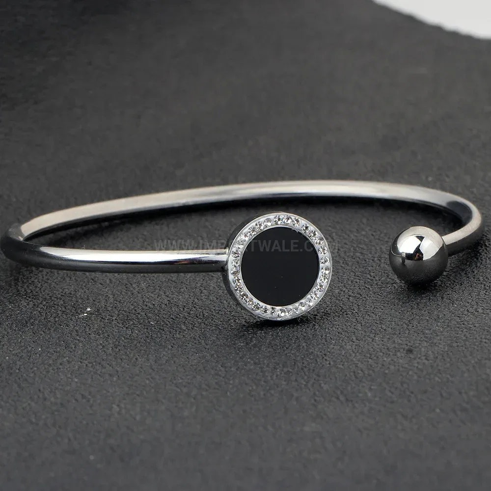 Fashion Dainty Rhinestone Stainless Steel Open Cuff Bracelet