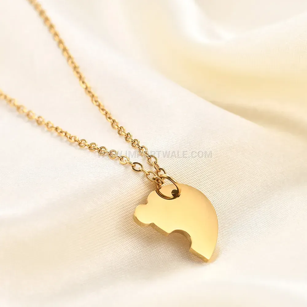 Stainless Steel Heart Puzzle Pendant Friendship Chain Necklace