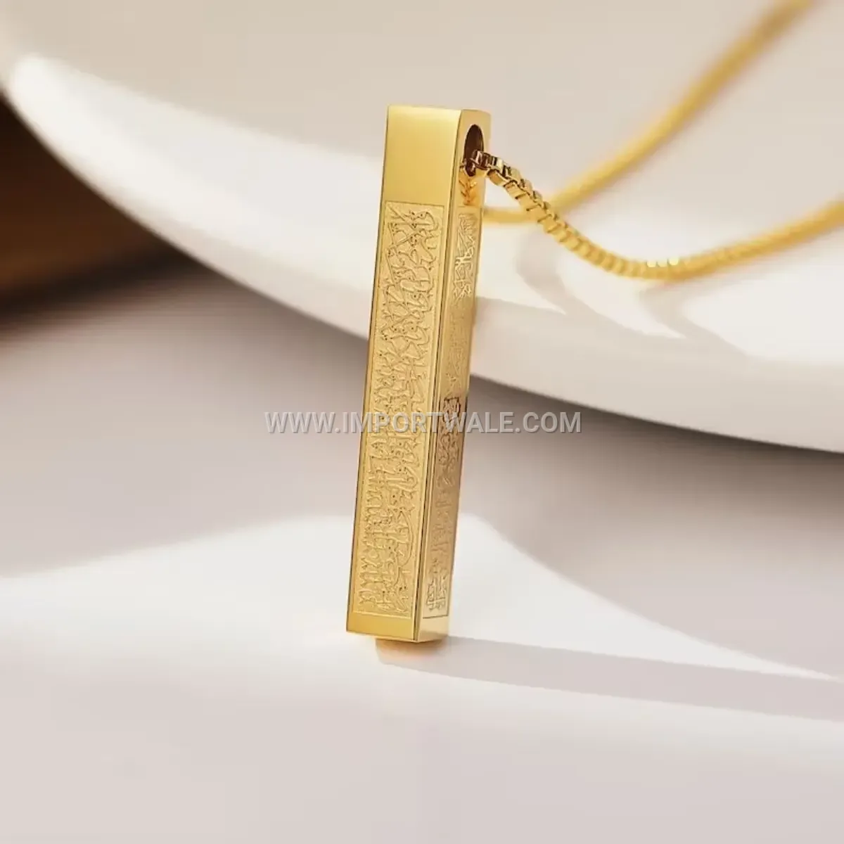 Stainless Steel Column Pendant Quran Inscription Islamic Necklace