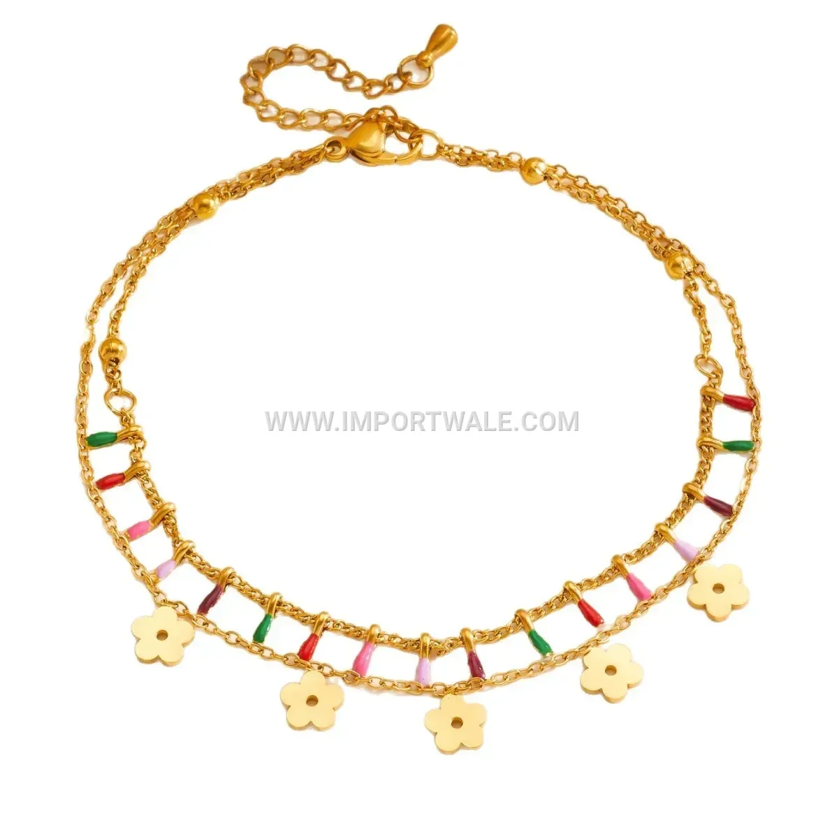 Layered Floral Stainless Steel Charm Anklet
