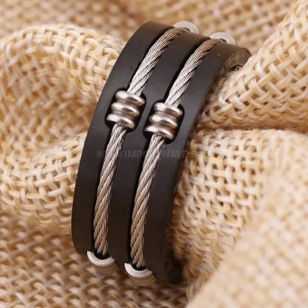 Designer Gunmetal Double Wire Cable Stainless Steel Band Ring