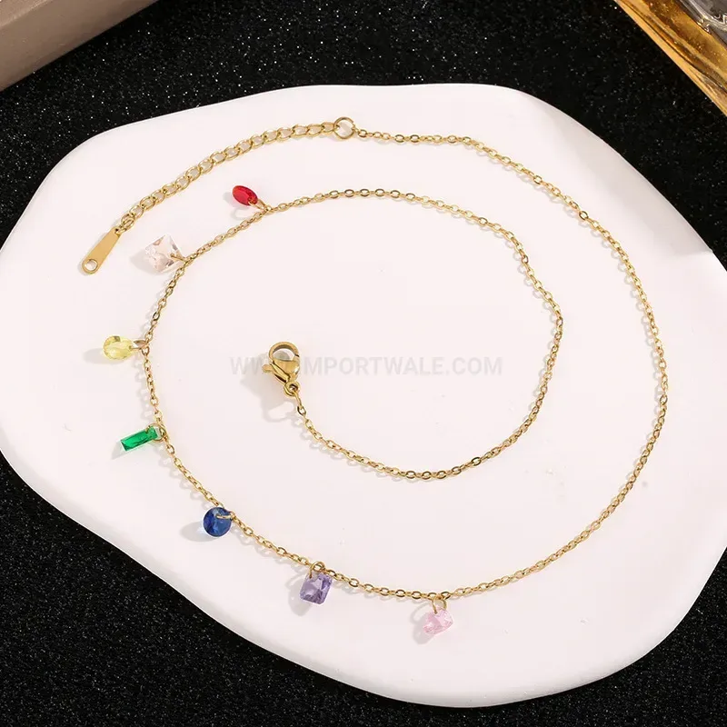 Fashion Multicolor Crystal Gold-Plated Titanium Steel Jewelry Set