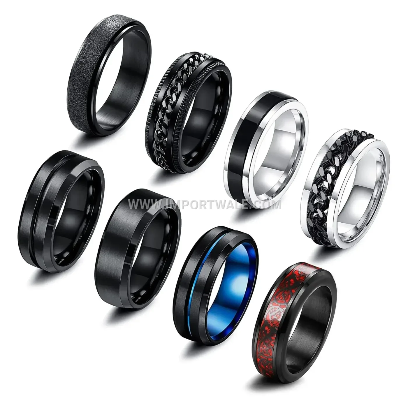 Frosted Chain Spinner Stainless Steel Ring Set