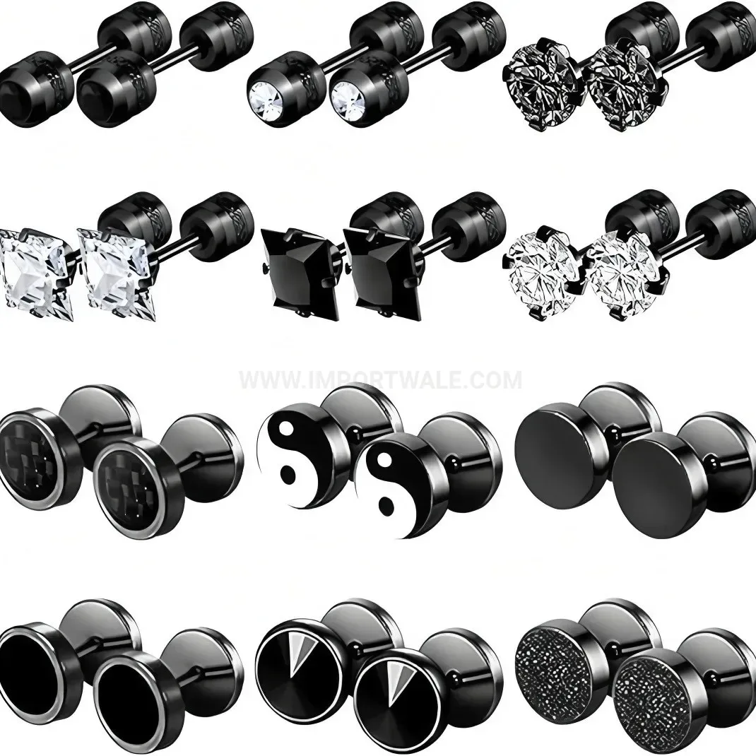 Bold Punk Style Stainless Steel Zircon Barbell Piercing Studs