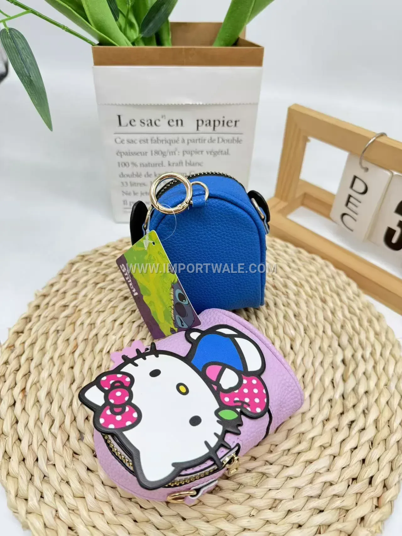 Playful Cartoon Character Mini Pouch Keyring Charm