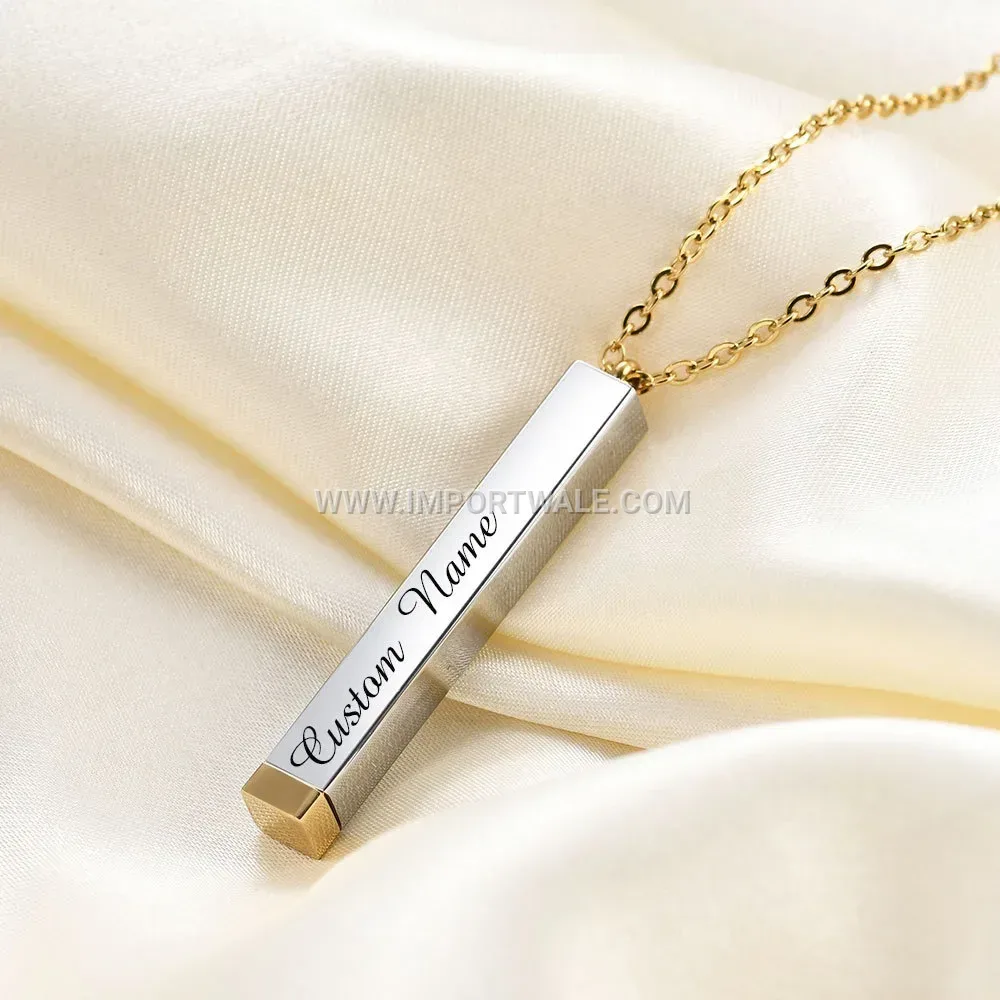 Minimalist Stainless Steel Vertical Bar Pendant Necklace