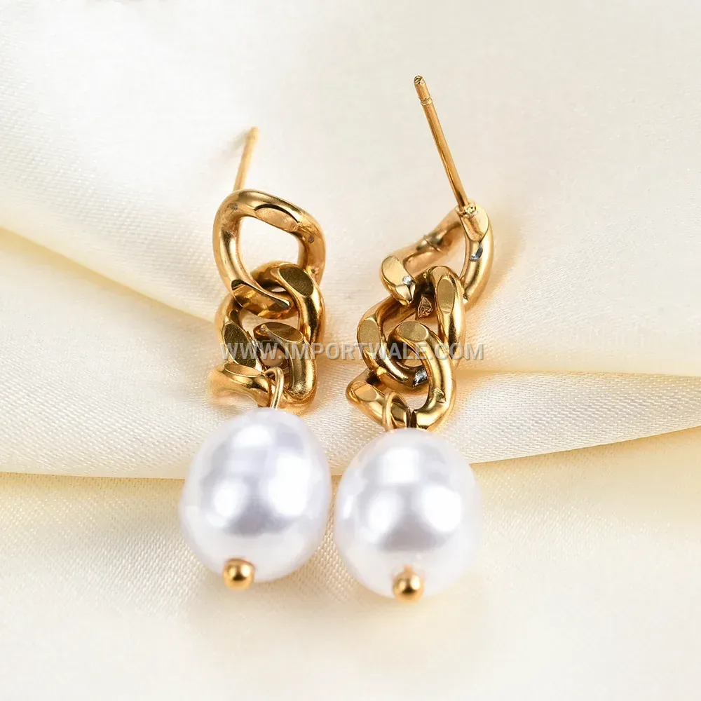 Irregular Chain Drop Faux Pearl Earrings