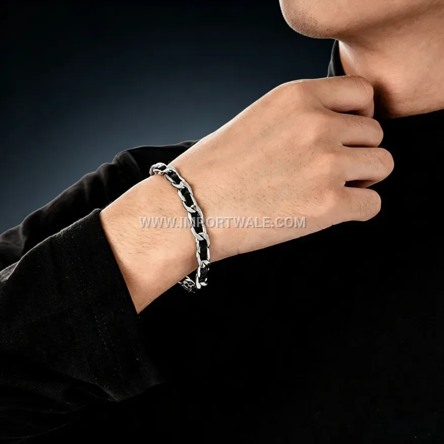 Handcrafted Braided PU Leather Cuban Chain Wristband