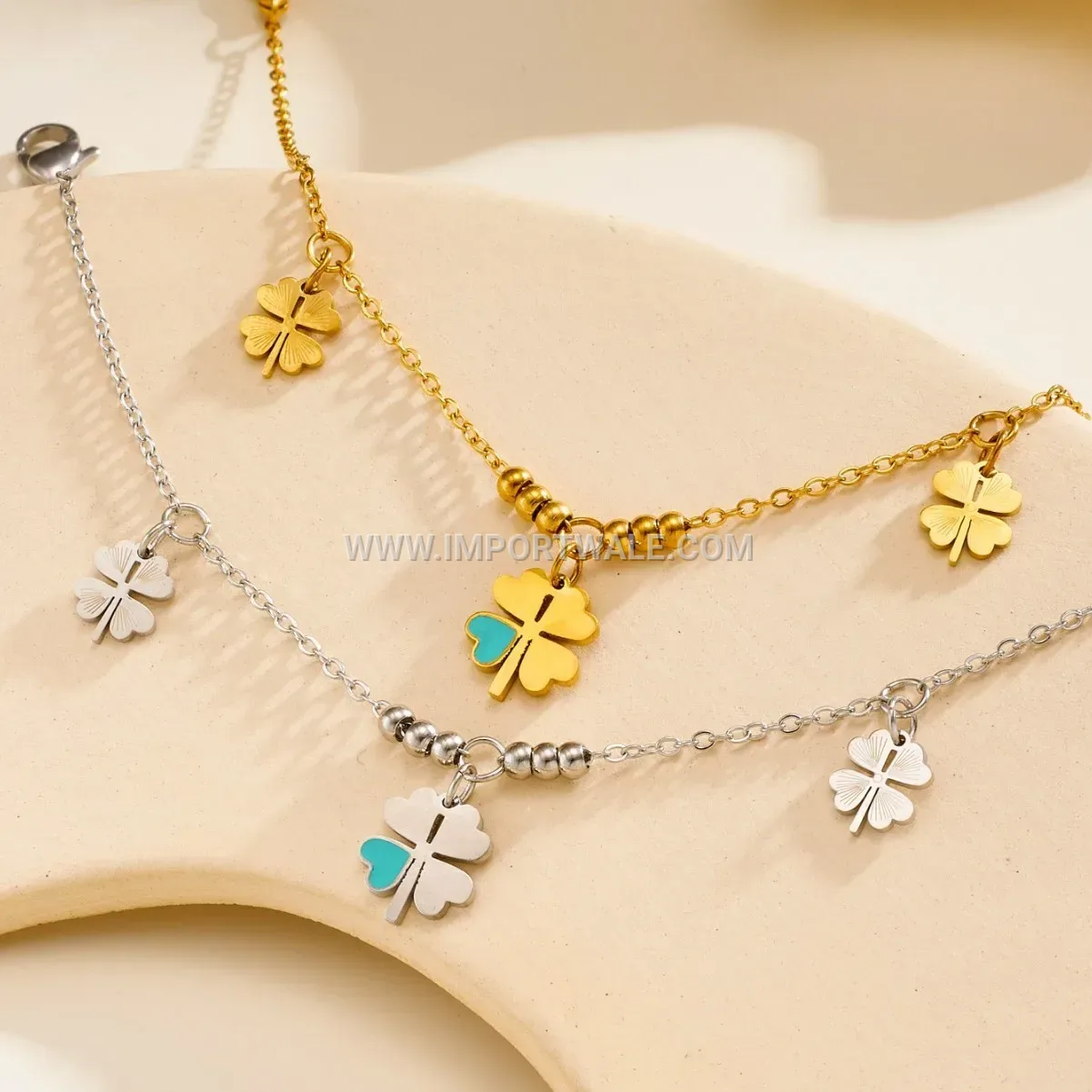 Titanium Steel Four-Leaf Clover Charm Anklet
