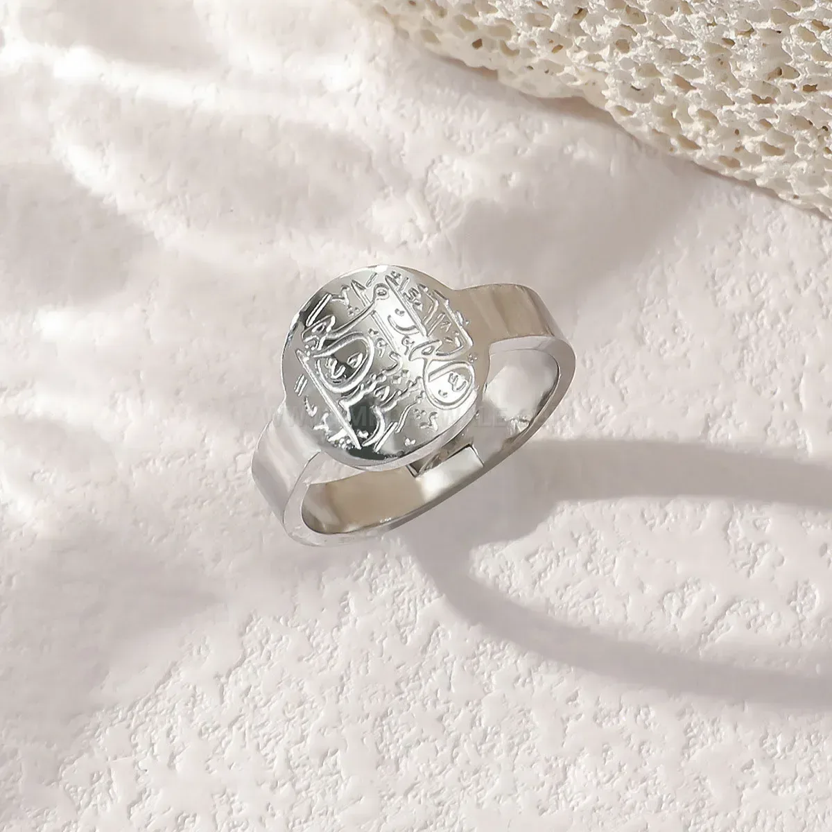 Adjustable Waterproof Stainless Steel Arabic Calligraphy Ring