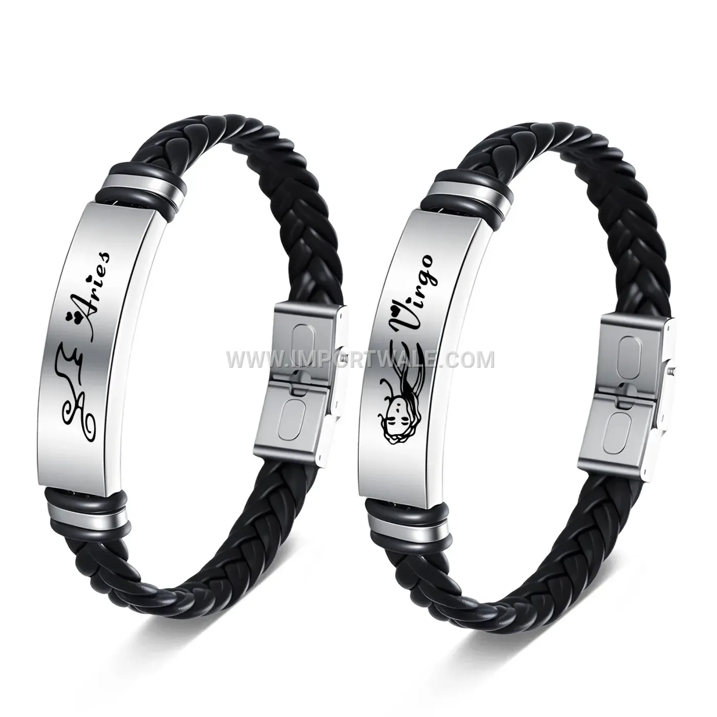 Zodiac Stainless Steel Leather Band Bracelet