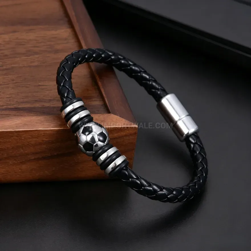 Classic Woven Leather Cord Bracelet with Magnetic Clasp Accents