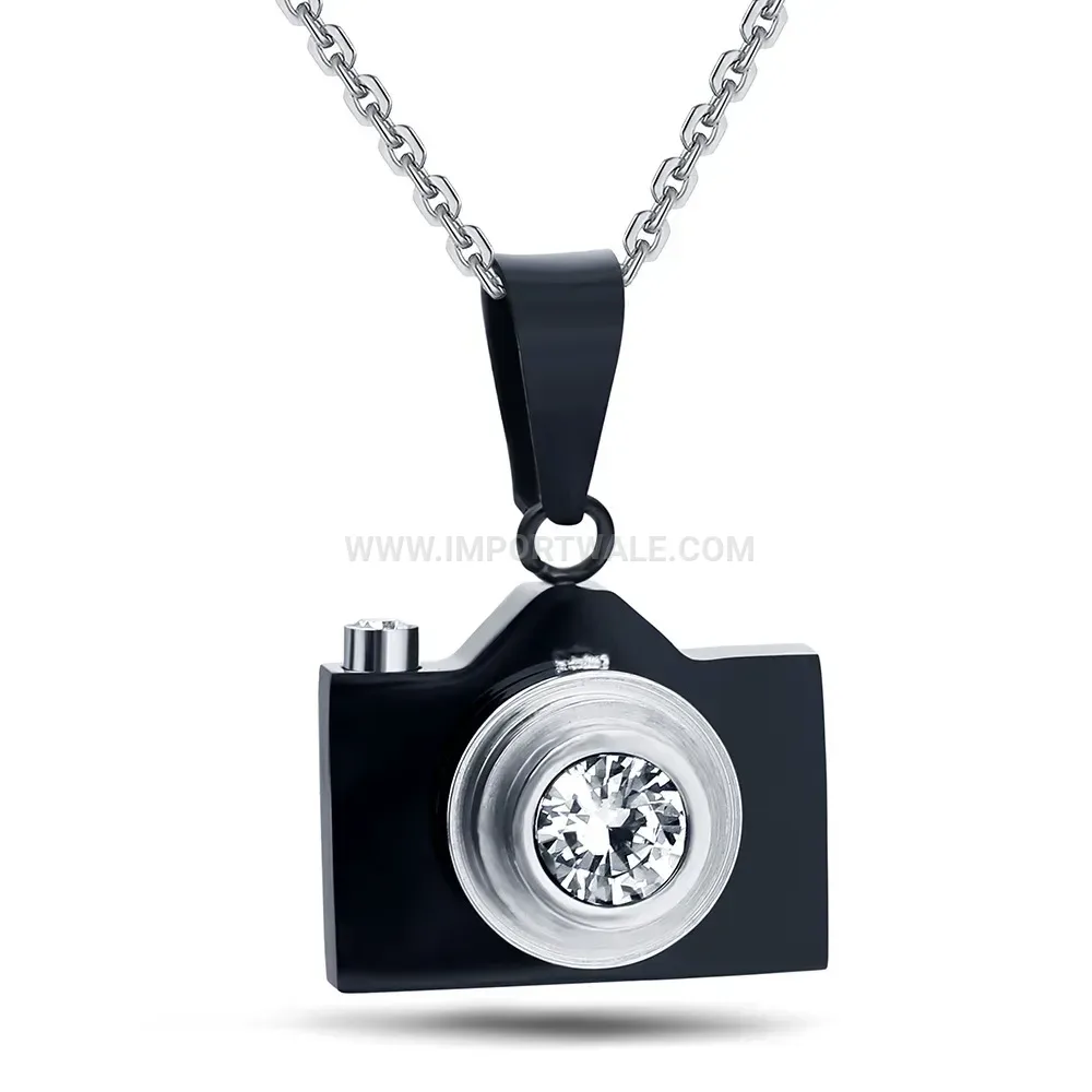 Vintage Camera Pendant Enamel Stainless Steel Layered Necklace