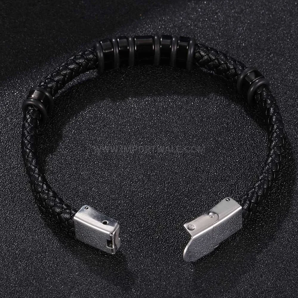 Microfiber Leather Braided Stainless Steel Men's Bracelet