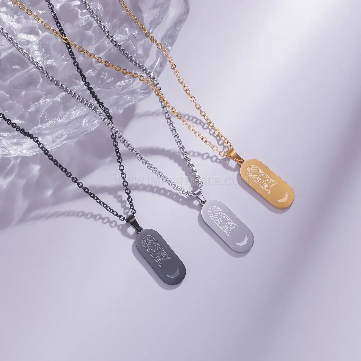 Designer Stainless Steel Crescent Moon Arabic Calligraphy Pendant Necklace